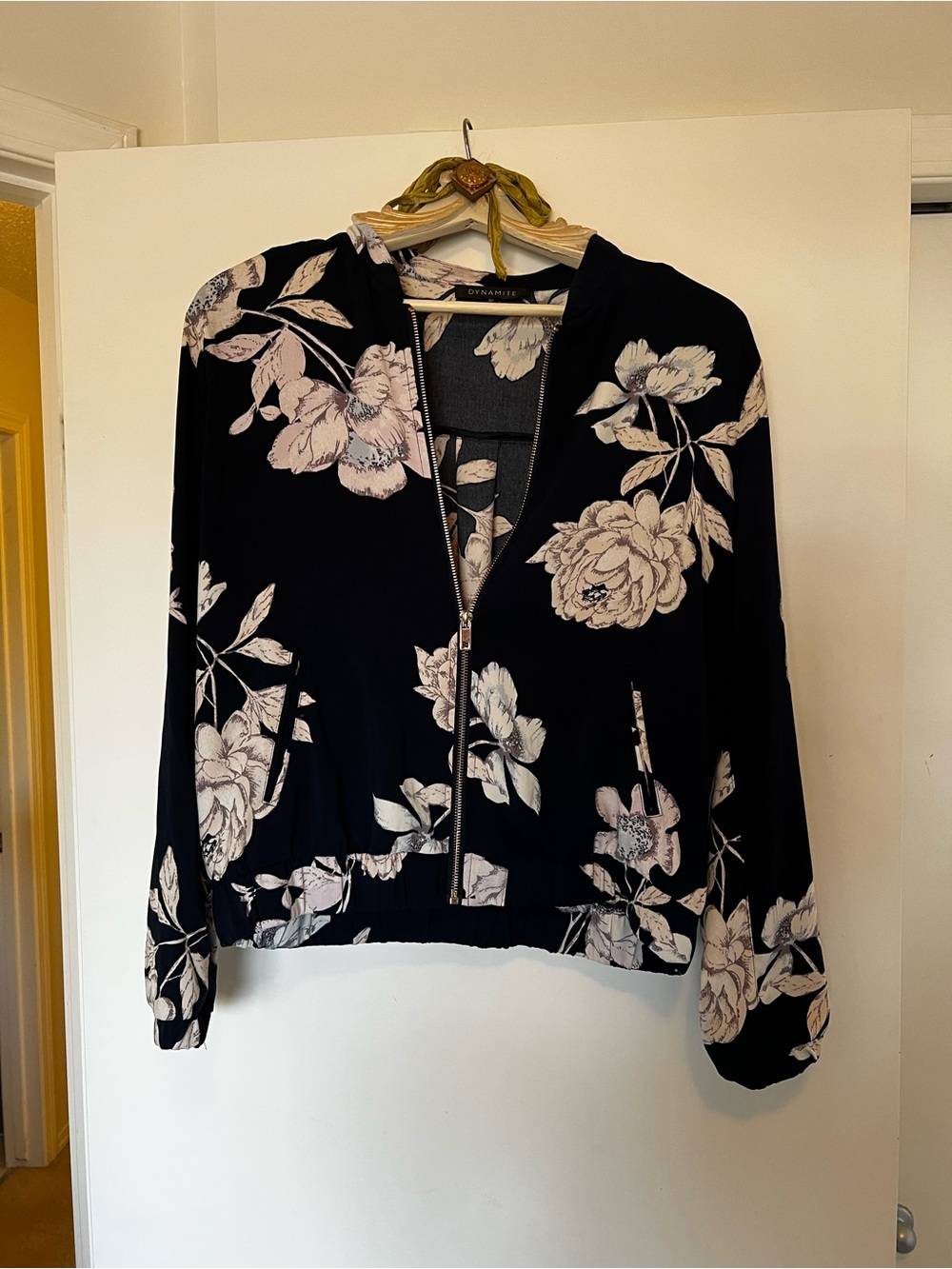 Dynamite Floral Print Zip-Up Bomber Jacket — Size L